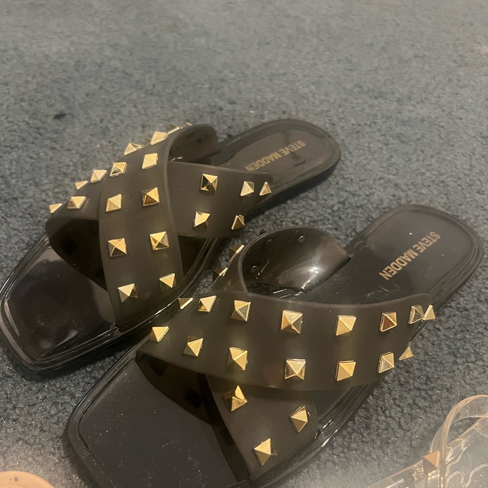 Steve Madden Black and Gold Studded jelly Sandals - never worn